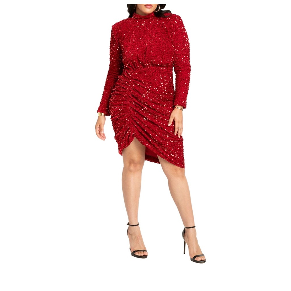 Eloquii Red Ruched Sequin Dress NWT